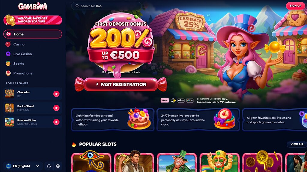 homepage van gambiva casino zonder cruks