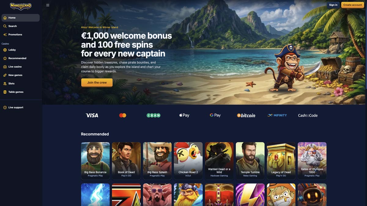 screenshot van winner island online casino zonder cruks